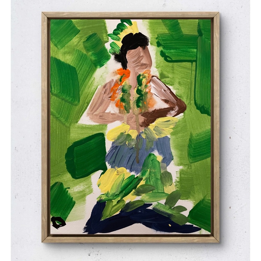 OMAN Original Abstract Hula Dancer Acrylic Painting on Canvas 8x10 Green Yellow